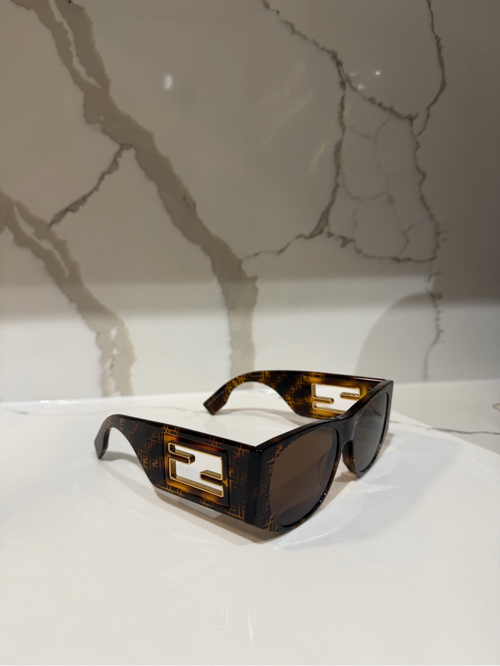 FENDI Havana Oval FF Logo Tortoise Sunglasses